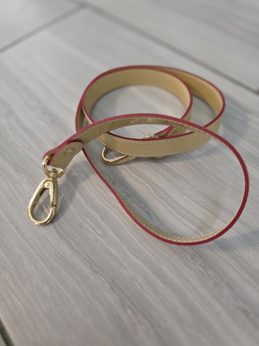 Arcadia Beige Leather Strap with Pink Trim and Gold Hardware
